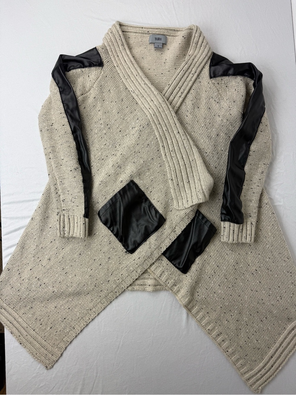 Zara Cream Shawl‎ Cardigan with Black Trim and Pocket Accents